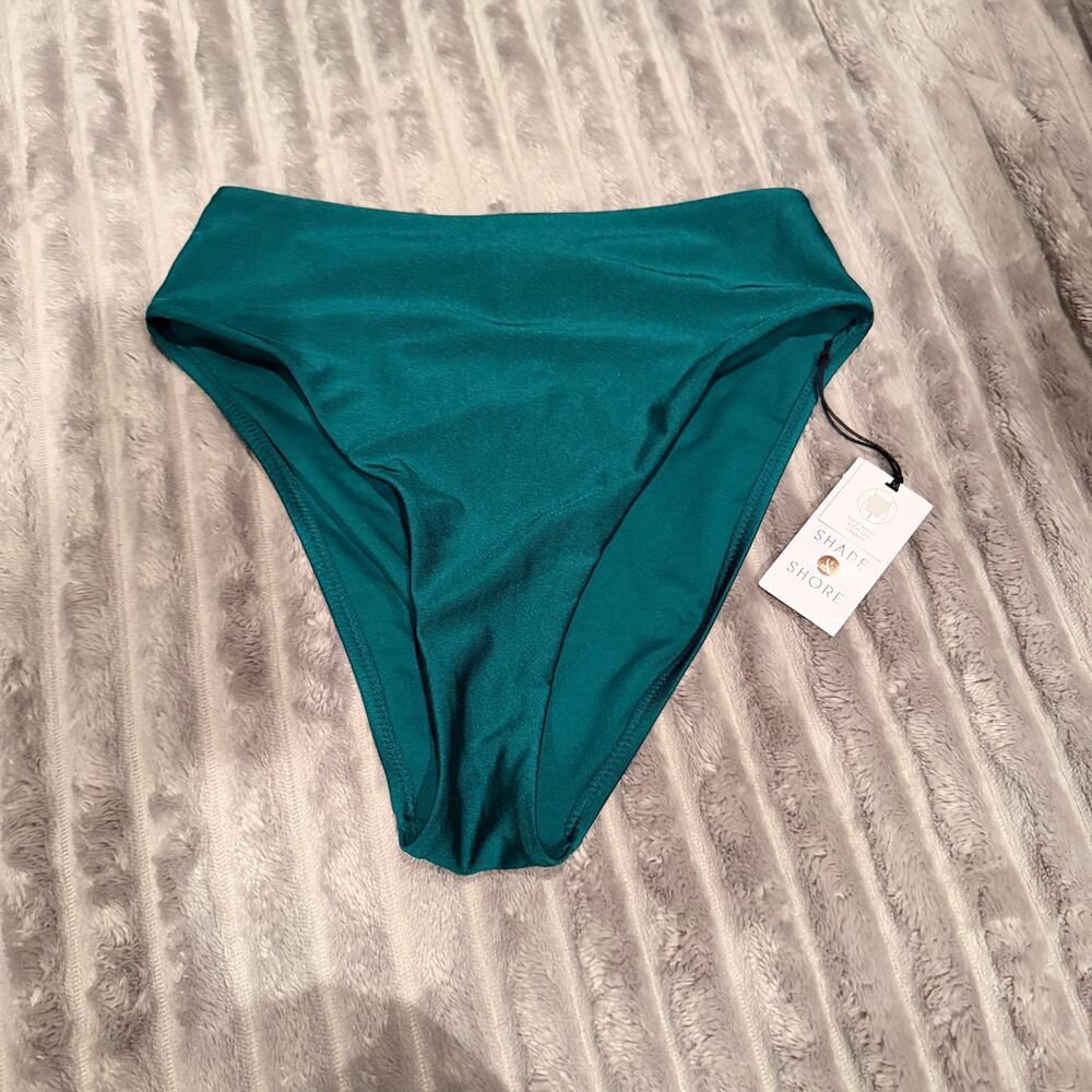 NWT Shade & Shore High-Waist High-Leg Cheeky Bikini Bottoms Emerald Green Size S